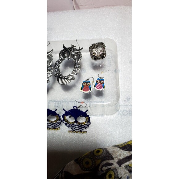 Whimsigoth Owl Theme Accessory Lot: Owl Scarf, Earrings, Watch & Stretch Ring - Picture 11 of 16